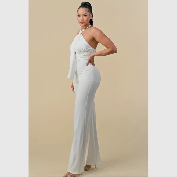 Halterneck Ribbon Detail Chain Trim Jumpsuit - Picture 4 of 6